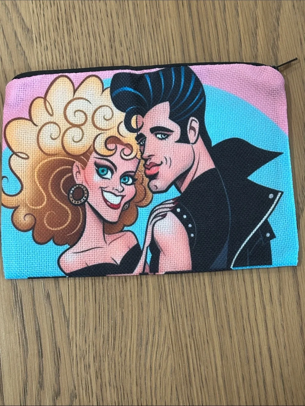Pink & Blue Grease Sandy and Danny Graphic Zip Pouch